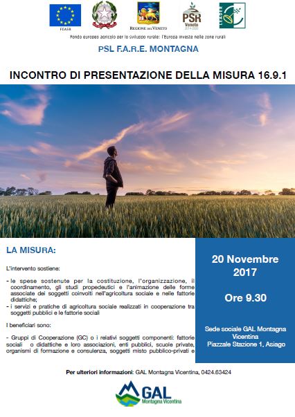 Incontro di presentazione del tipo d’intervento 16.9.1 “Creazione e sviluppo di pratiche e reti per la diffusione dell’agricoltura sociale e delle fattorie didattiche”