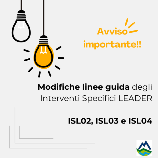 Modifiche linee guida degli Interventi Specifici LEADER (ISL02, ISL03 e ISL04)